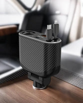 OHLPRO Black 5 in 1 car retractable charger with lightning and type-c cables and three ports