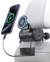 OHLPRO Headrest Retractable Charging Box with Type-C/Lightning Cables & Wireless Charger for Cars