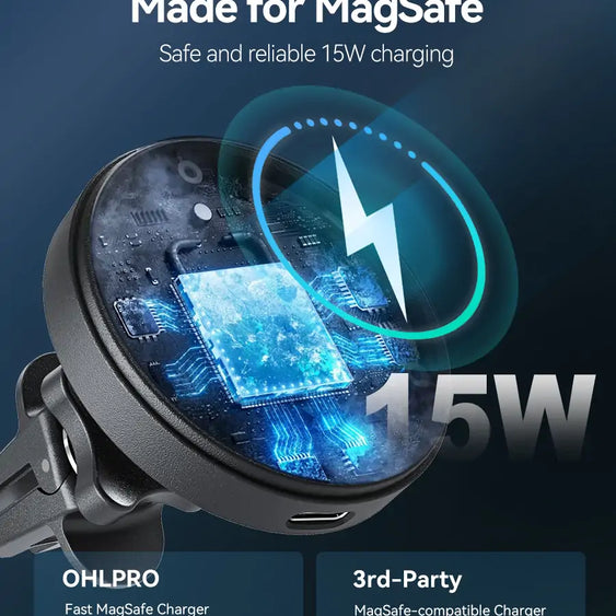 OHLPRO 15W Fast-Charging MagSafe Car Charger Charging Speed Detail for iPhone