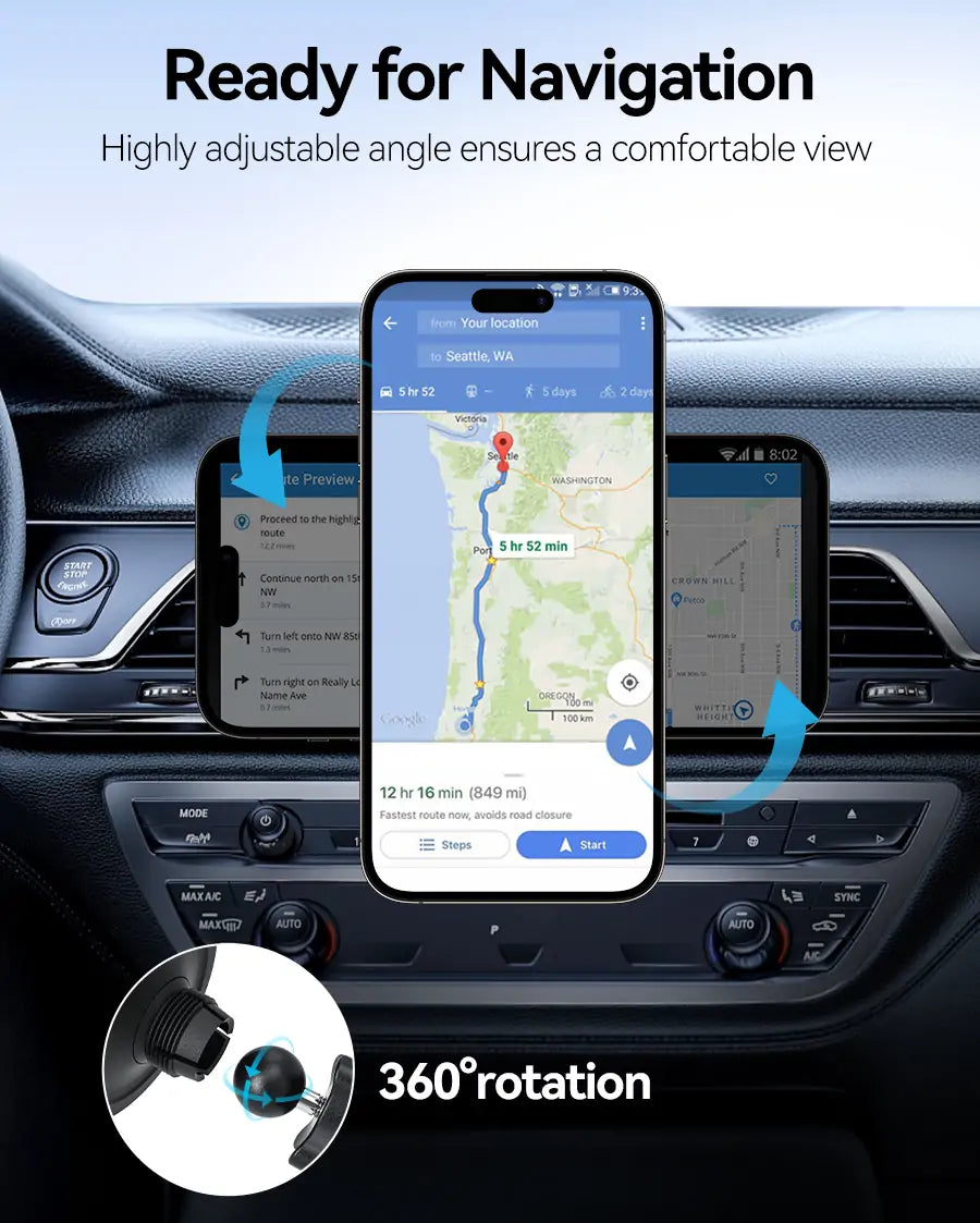 360° adjustable car charger for optimal viewing angles while driving