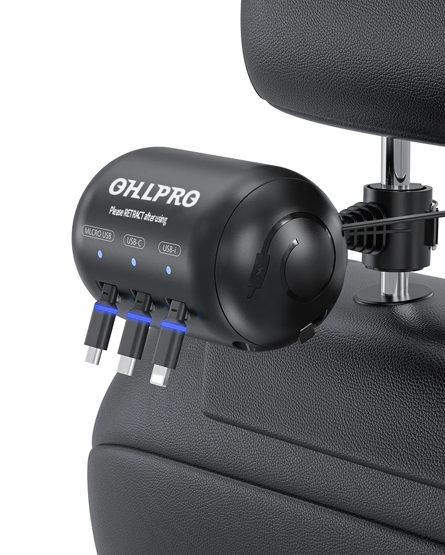 OHLPRO 3-in-1 retractable car charging station with triple cables