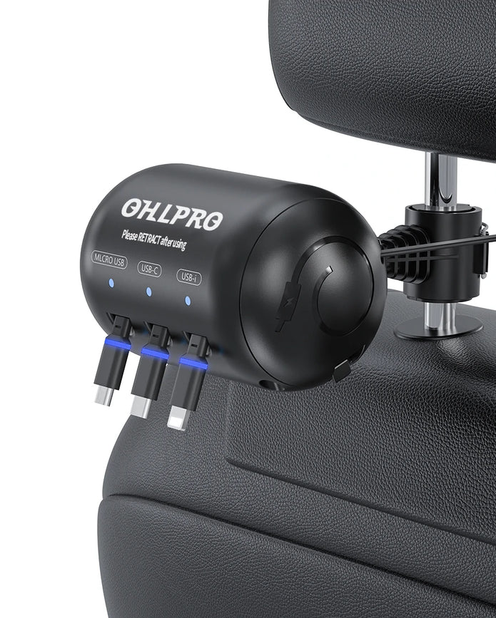OHLPRO 3-in-1 retractable car charging station with triple cables