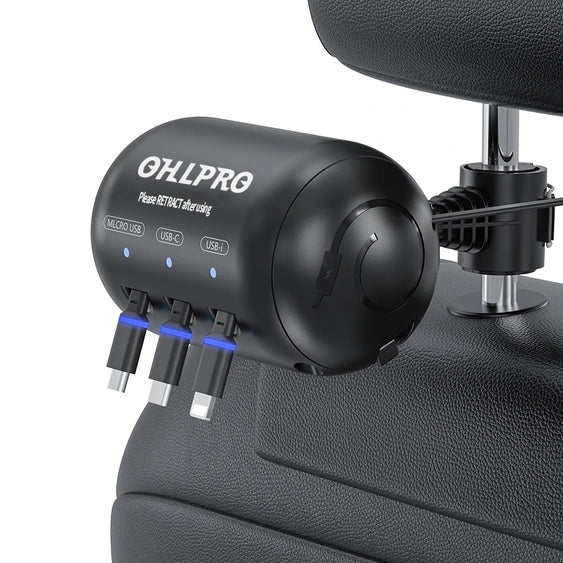 OHLPRO 3-in-1 retractable car charging station with triple cables