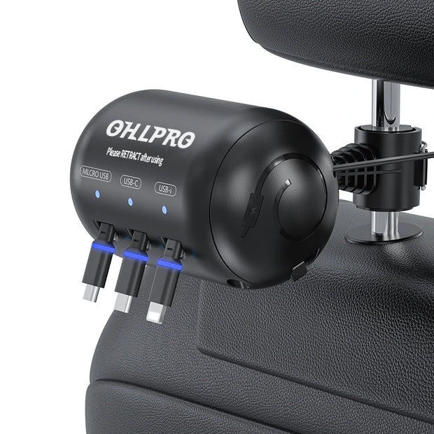 OHLPRO 3-in-1 retractable car charging station with triple cables