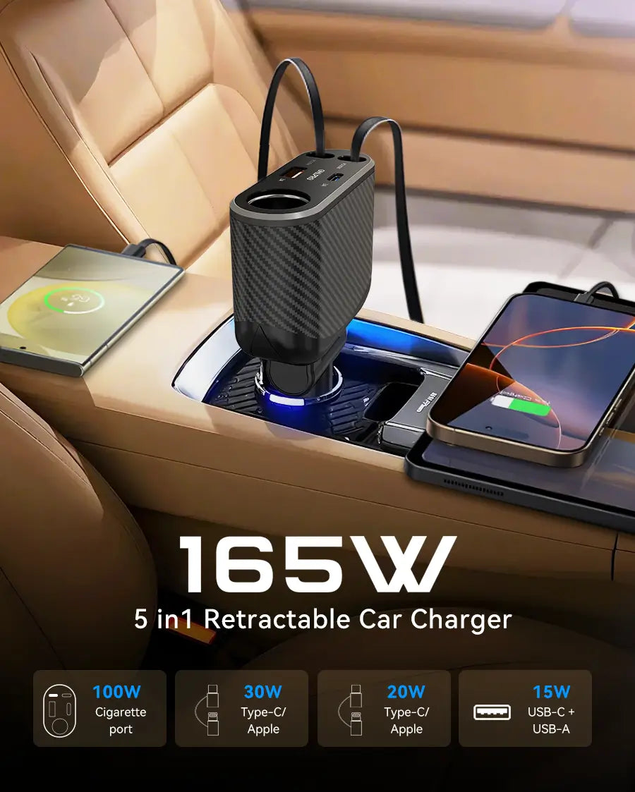 OHLPRO Retractable car charger for iPhone, Samsung, and other USB-C devices