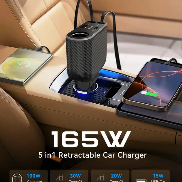 OHLPRO Retractable car charger for iPhone, Samsung, and other USB-C devices
