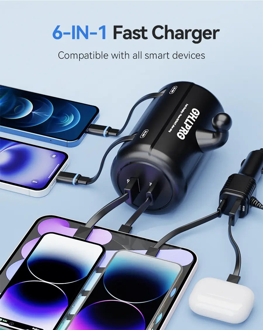 OHLPRO Retractable Car Charger with Phone & Tablet Holder