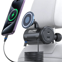 OHLPRO Headrest Retractable Charging Box with Type-C/Lightning Cables & Wireless Charger for Cars