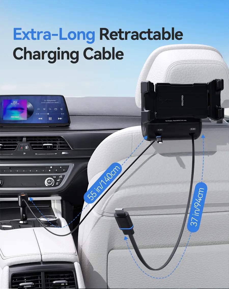 OHLPRO Retractable Car Charger with Phone & Tablet Holder