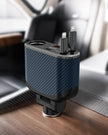 OHLPRO Blue 5 in 1 car retractable charger with two lightning cables and three ports