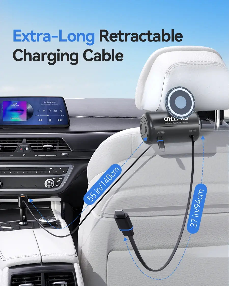 OHLPRO 3-in-1 Charging Ports Support Phones, Tablets & Wireless Devices with extra-long retractable charging cable