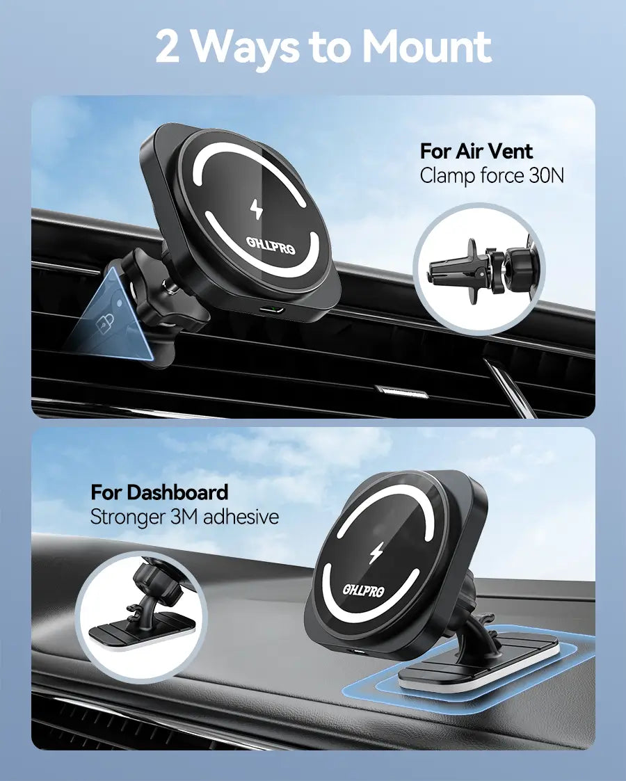 Easy installation of the wireless charger with vent clip mount for stable positioning in car