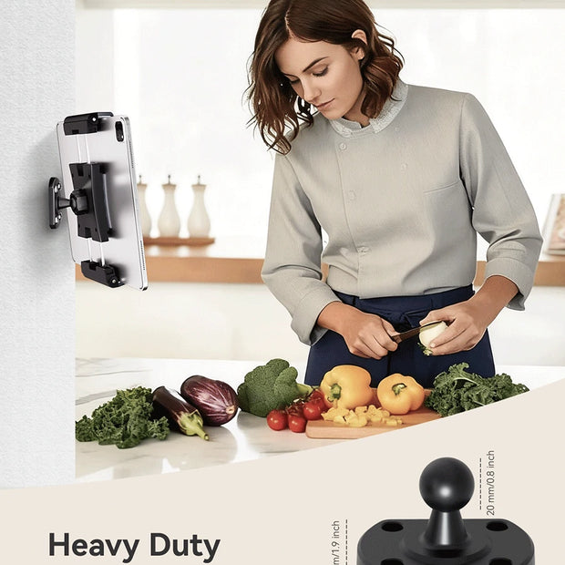 OHLPRO 2-in-1 Tablet Wall Mount features suction and drill bases, plus a 360° rotatable adjustable aluminum clip