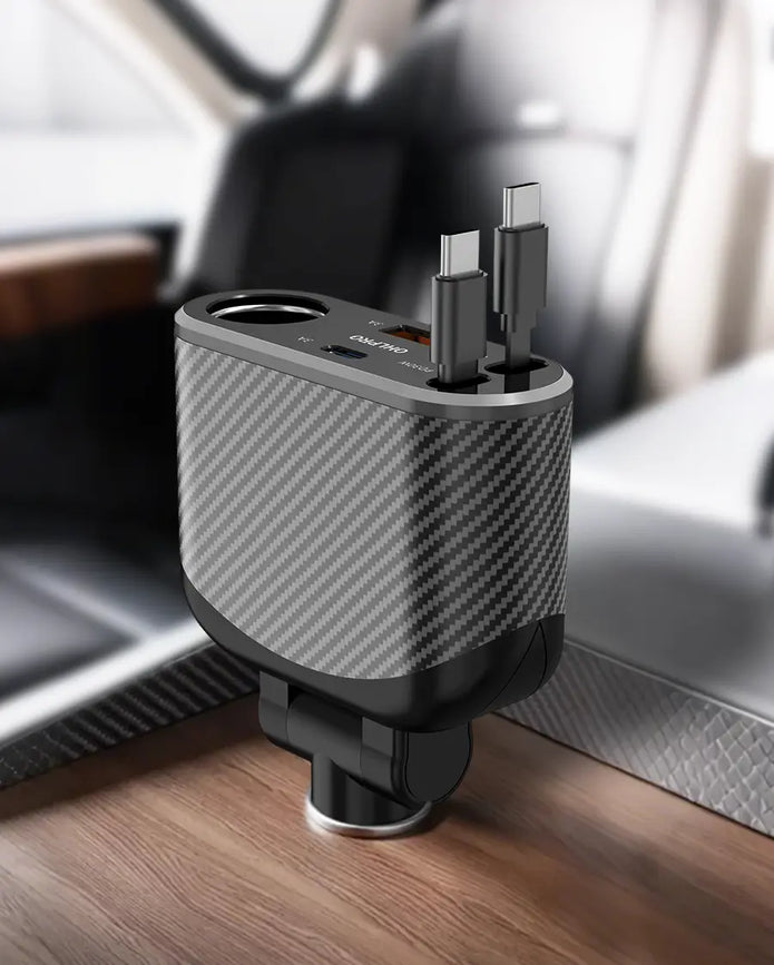 OHLPRO Gray 5 in 1 retractable car charger with 2 type-c cables and three ports