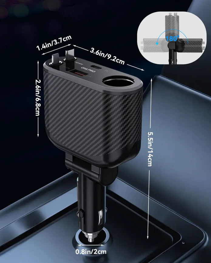 OHLPRO Car power adapter with extendable cables and multiple charging ports