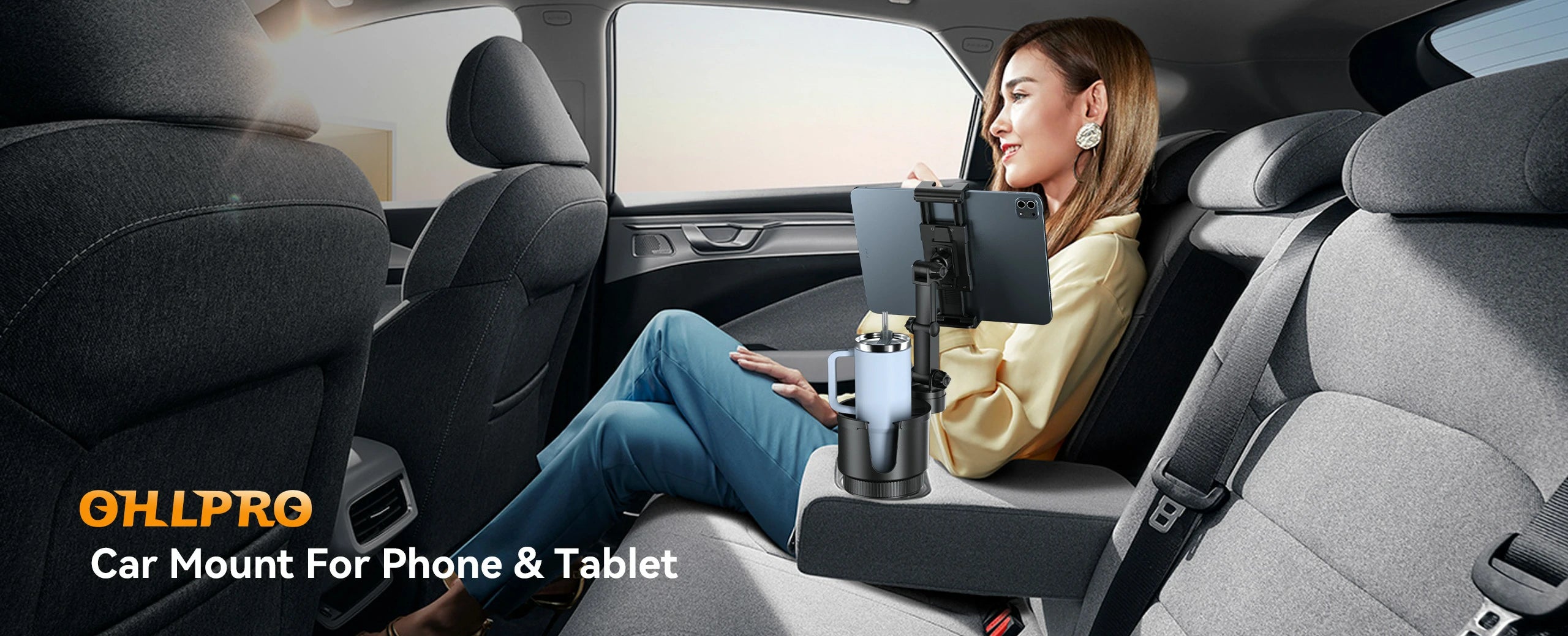 OHLPRO innovative 2-in-1 car cup holder phone tablet mount maximizing dashboard space without losing original cup storage