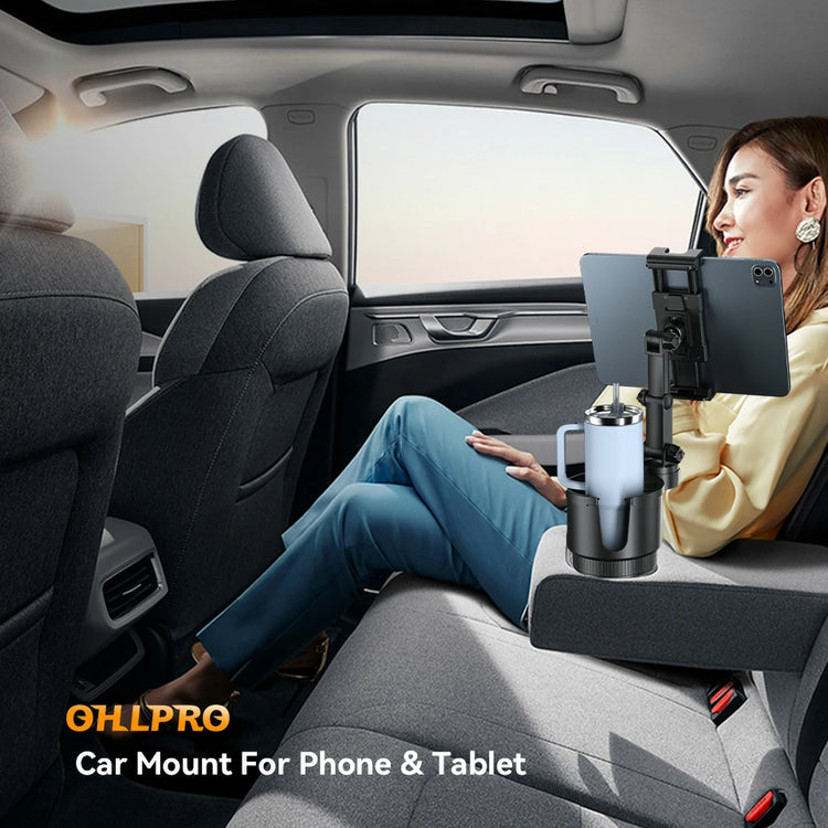 OHLPRO extended 28cm mechanical arm tablet holder positioning the device safely below the dashboard line