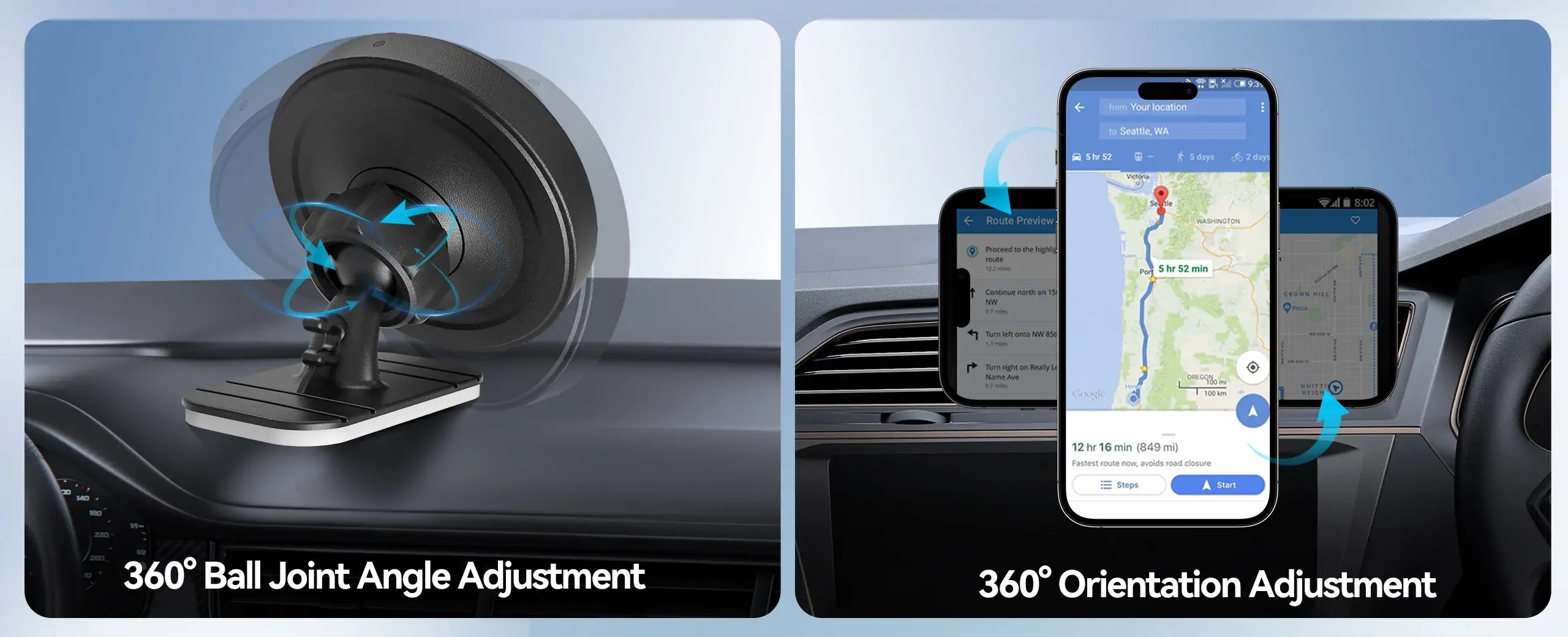 Easy installation with 3M adhesive base, securely mounting the charger on the car dashboard