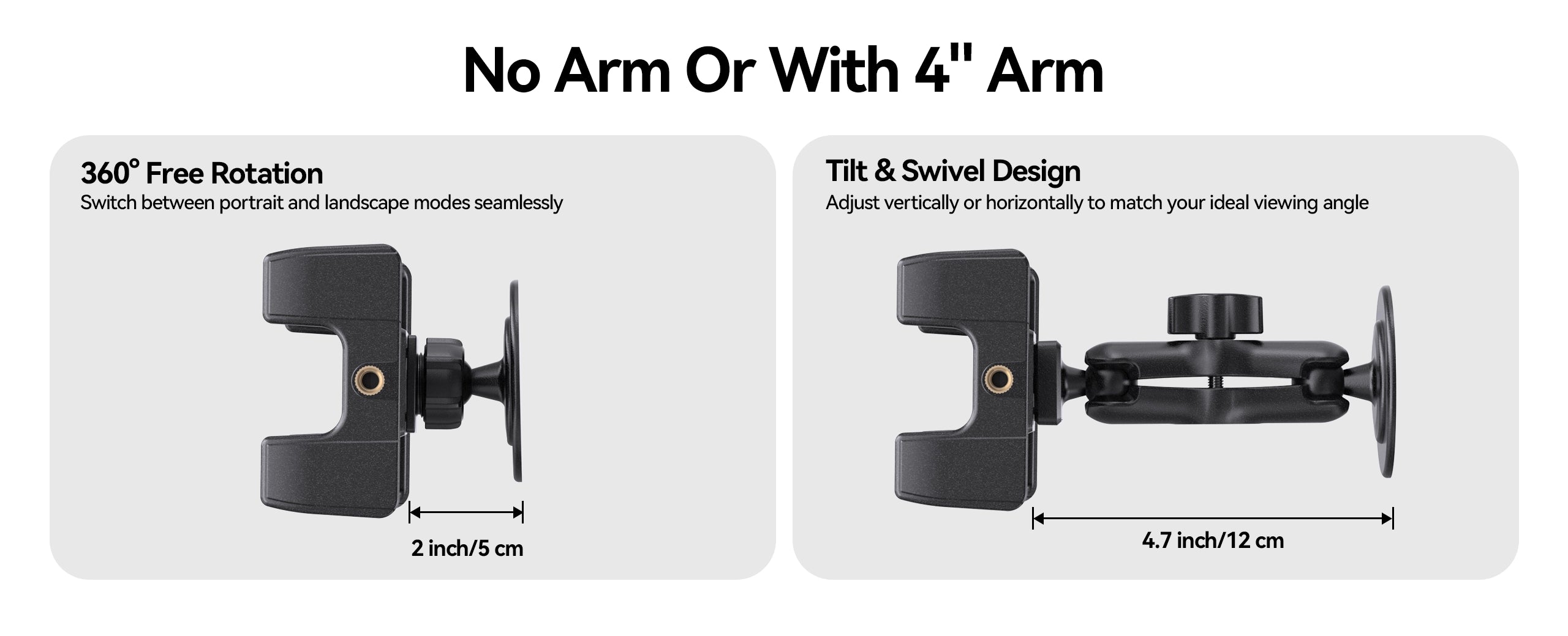 Comparison of no-arm vs. with-arm sticky tablet holder styles