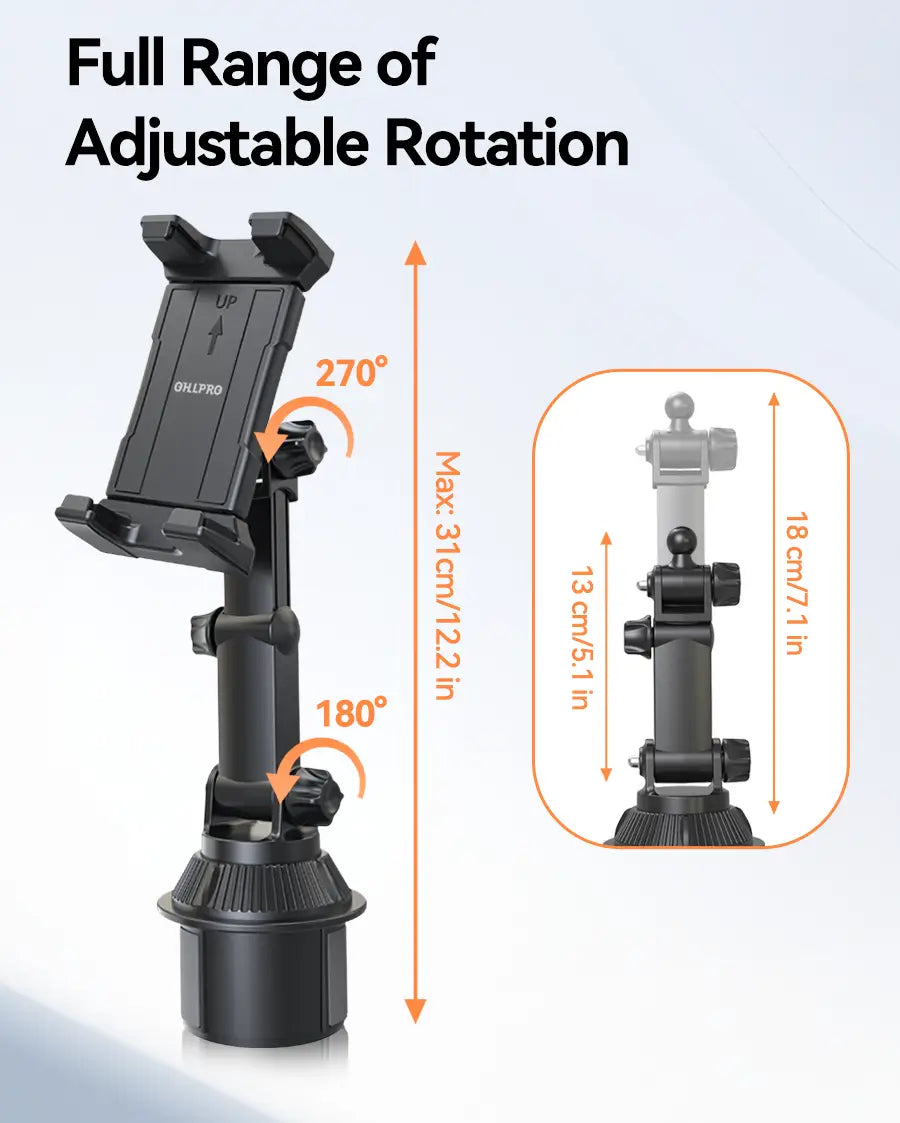 OHLPRO Ergonomic tablet car mount with telescoping arm and full adjustability

