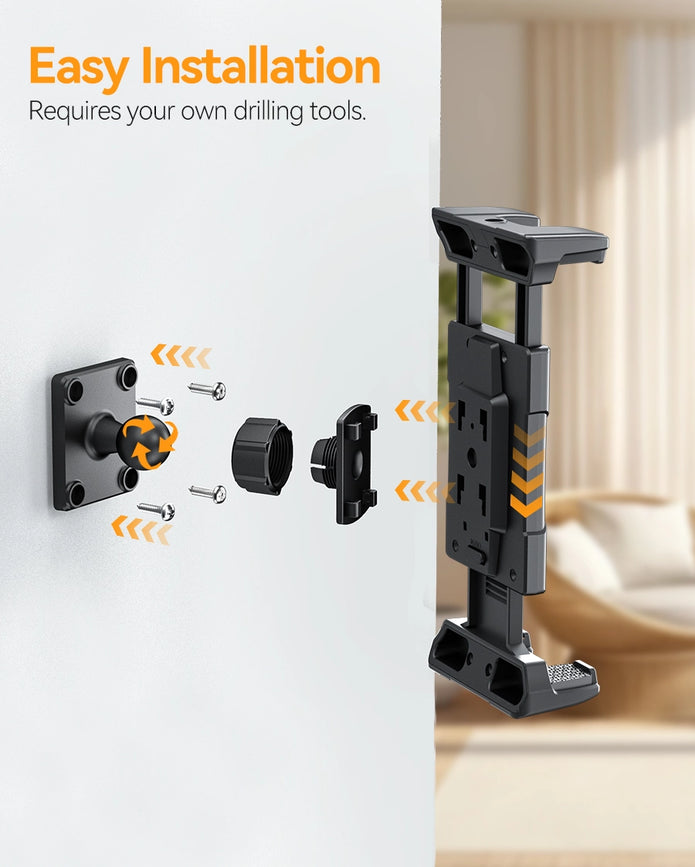 OHLPRO Drill-mounted tablet stand attached to various wall surfaces