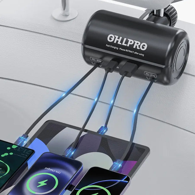 OHLPRO Headrest Retractable Charging Box – Dual Fast Charging Cables for Car Backseat