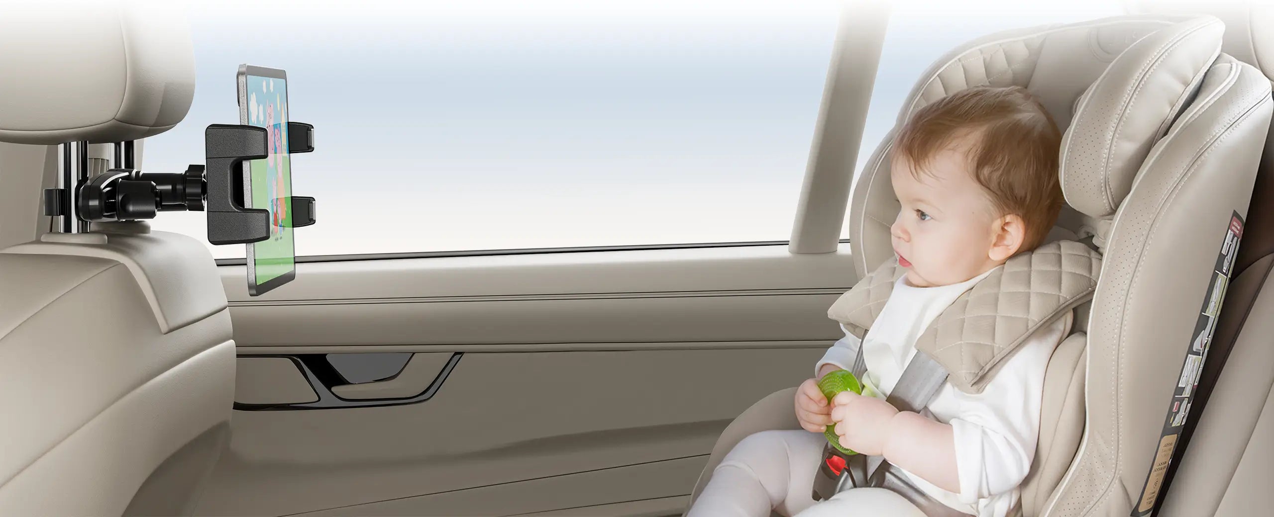 Universal headrest tablet holder, 360° adjustable for phones and tablets