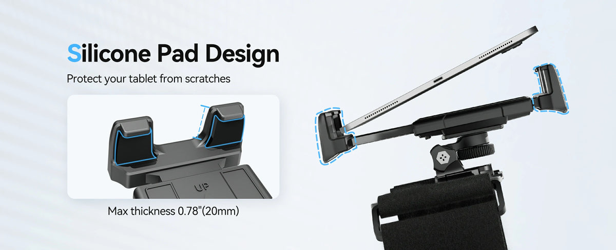 OHLPRO Close-up of strong clamp holding thick tablet securely