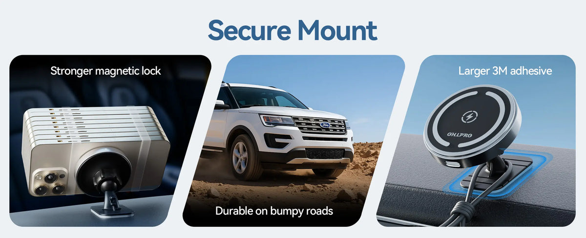 OHLPRO Magnetic phone mount remains stable on bumpy roads