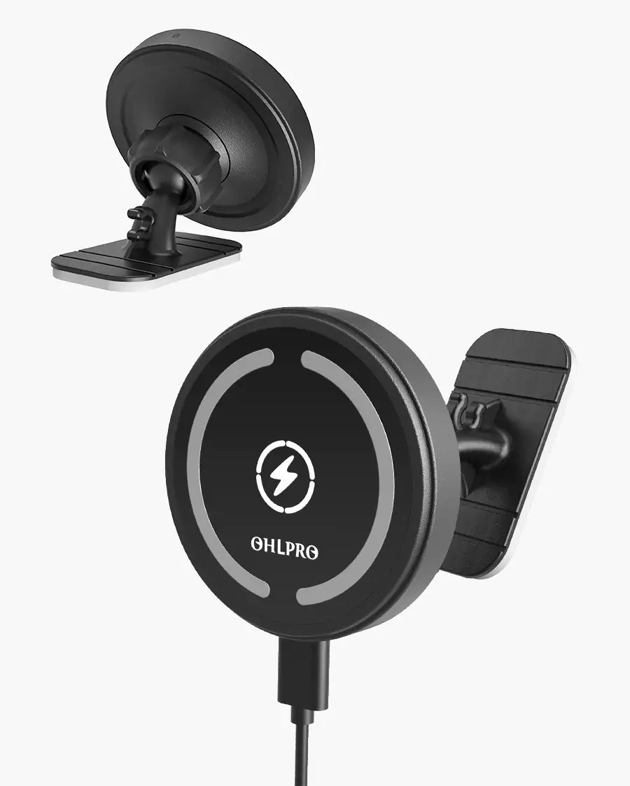 15W MagSafe wireless car charger with powerful magnetic 3M mount and 360° adjustable viewing angle