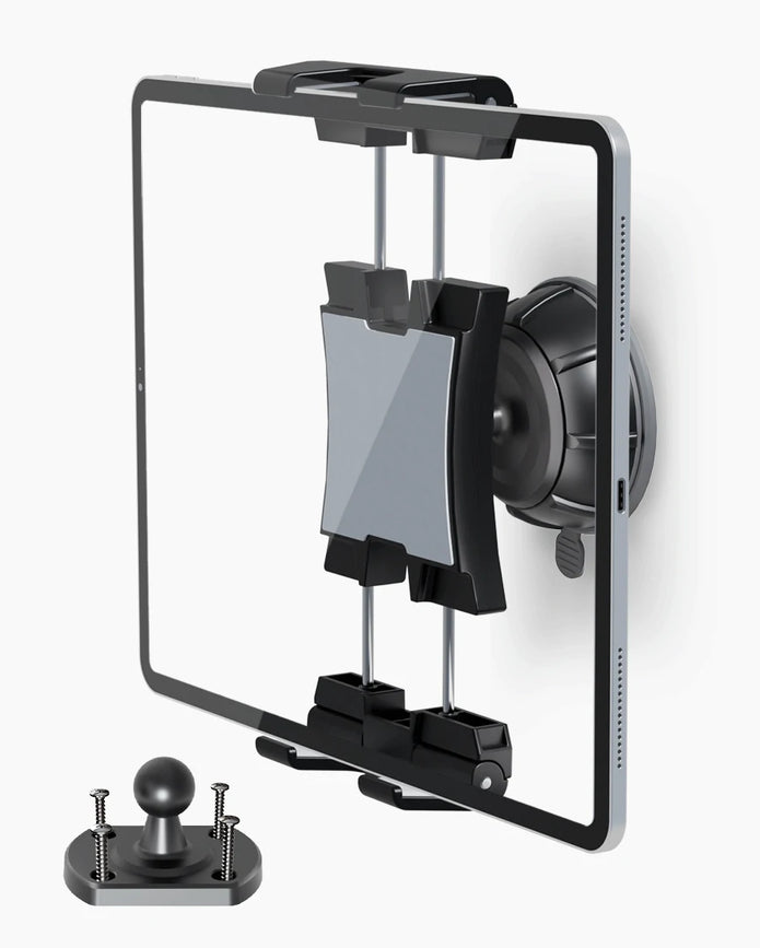 OHLPRO 2-in-1 Tablet Wall Mount with suction and drill bases, plus a 360° rotatable adjustable aluminum clip