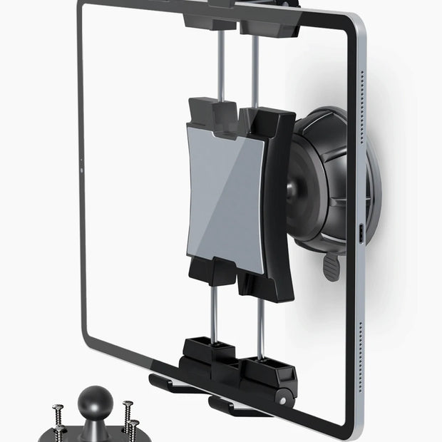 OHLPRO 2-in-1 Tablet Wall Mount with suction and drill bases, plus a 360° rotatable adjustable aluminum clip