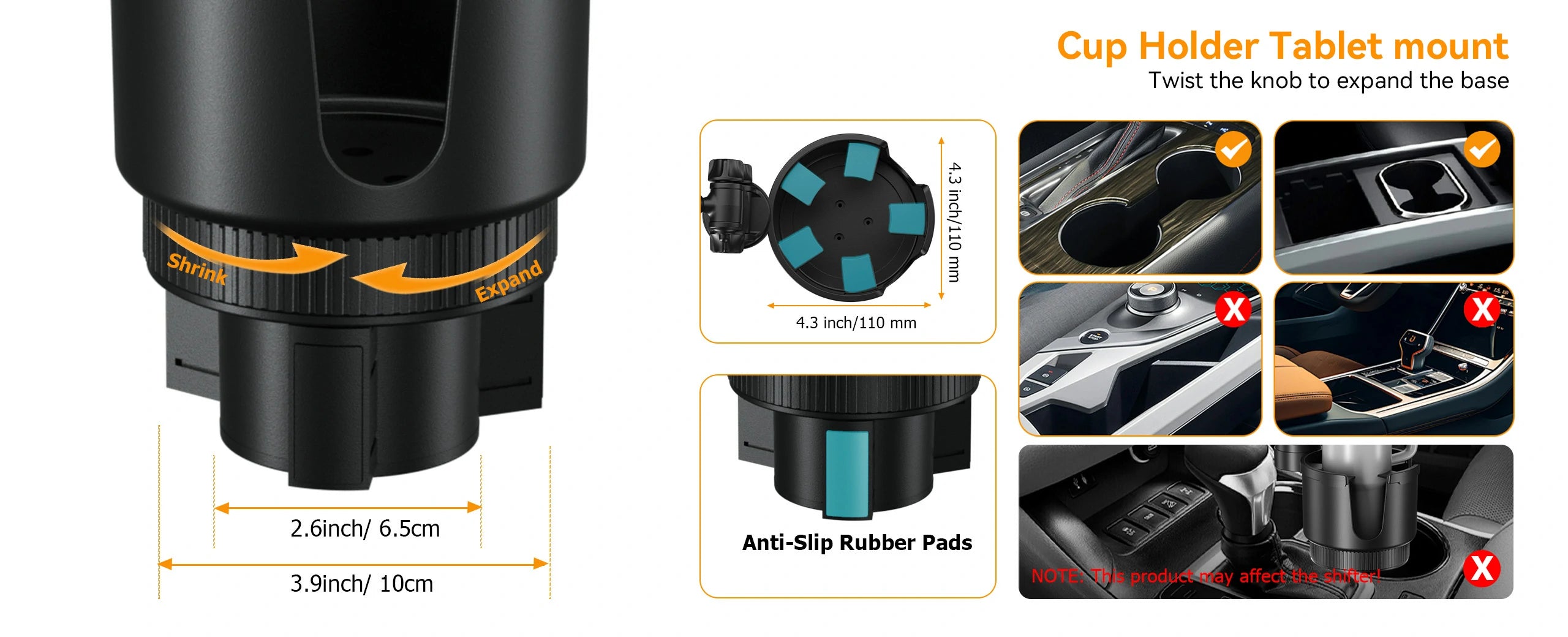 OHLPRO universal cup holder tablet mount fitting 99% of round vehicle cup holders in cars, SUVs, and trucks
