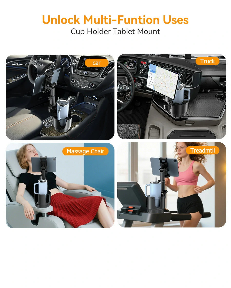 OHLPRO innovative 2-in-1 car cup holder phone tablet mount maximizing dashboard space without losing original cup storage