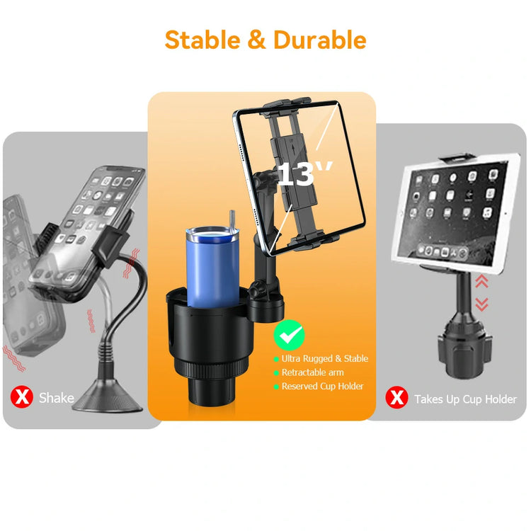 OHLPRO shockproof and anti-vibration car tablet stand with rigid ABS construction to prevent device sagging