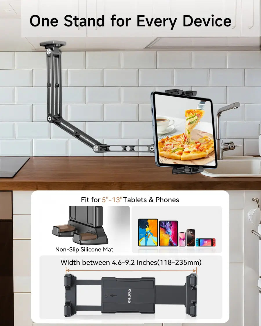 Hands-free cooking with OHLPRO durable tablet holder wall mount in kitchen