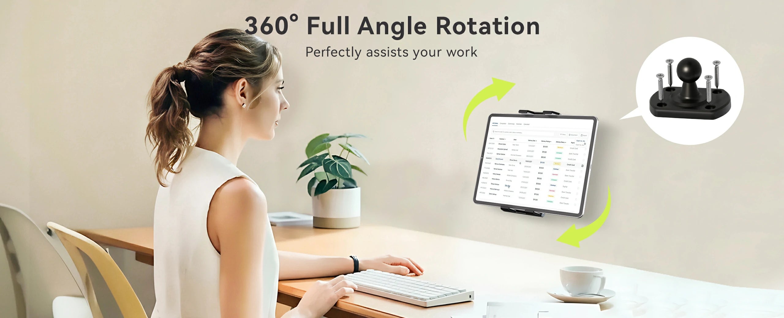 OHLPRO 360° rotaton tablet wall mount with adjustable viewing angle for office work