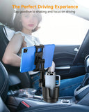 2-in-1 tablet and cup holder mount installed in a truck center console for hands-free GPS navigation and safe driving.