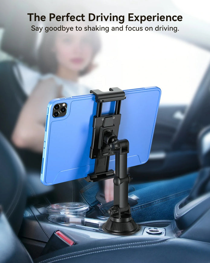 OHLPRO heavy duty tablet mount installed in a commercial truck round cup holder for safe navigation