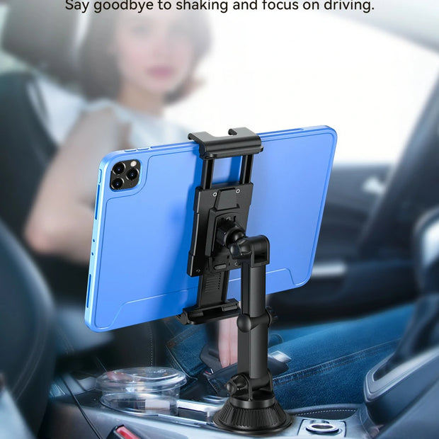 OHLPRO heavy duty tablet mount installed in a commercial truck round cup holder for safe navigation