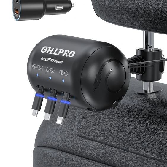 OHLPRO Car charging station for backseat with retractable cables