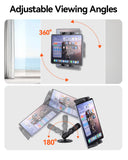 Adjustable 360° tablet clamp and 180° arm rotation for optimal viewing angle