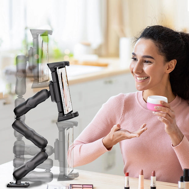 OHLPRO Drill Base Tablet Mount for Office Desk & Workbench with 12" Adjustable Arm