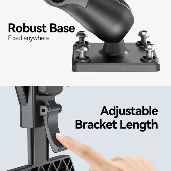 OHLPRO Close-up view of the tablet holder with a drill base mount, ensuring a secure and stable installation on smooth surfaces like glass, mirrors, and tiles
