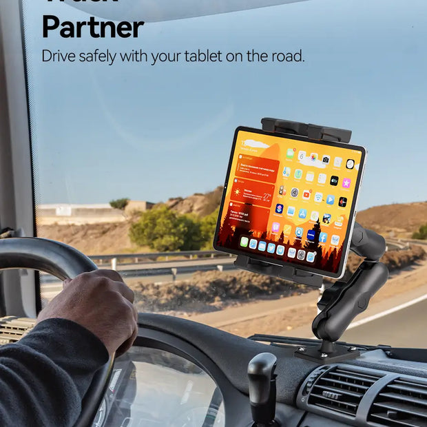 OHLPRO 8" Drill Base Tablet Mount Installed on Semi Truck Dashboard