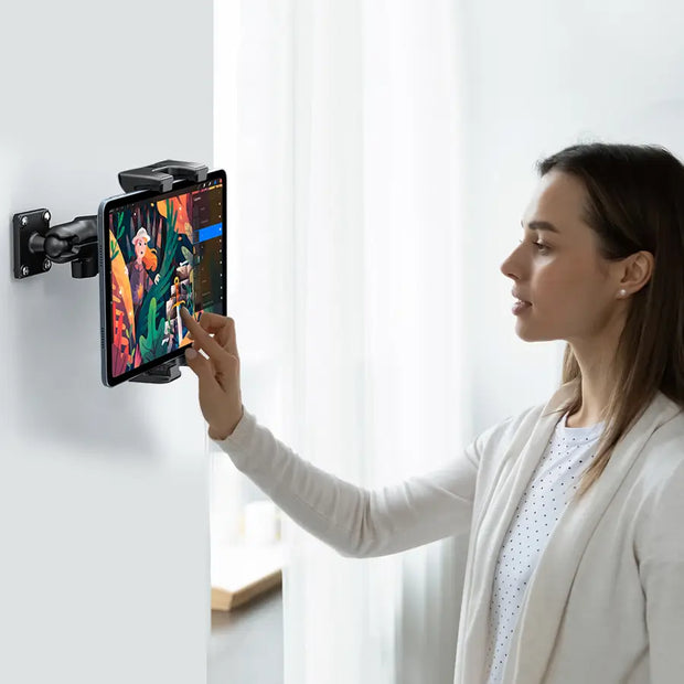 Mounting the OHLPRO tablet holder on the wall with drill base for hands-free viewing