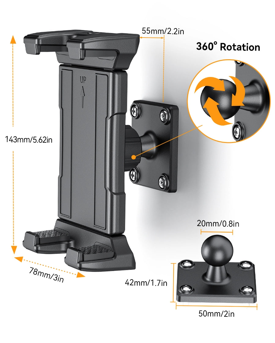 OHLPRO Tablet holder dimension chart with supported devices