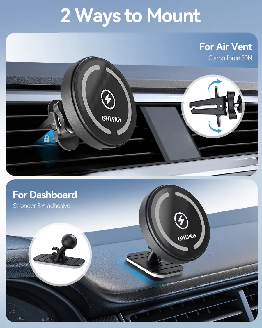 Easy-to-use vent clip mount for wireless charger installation in your car