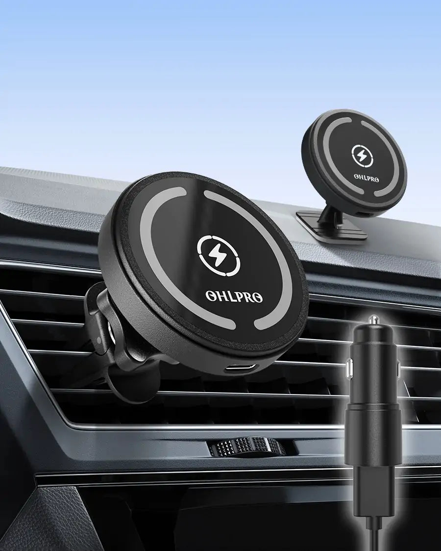 Easy-to-use vent clip and 3M base mount for wireless charger installation in your car