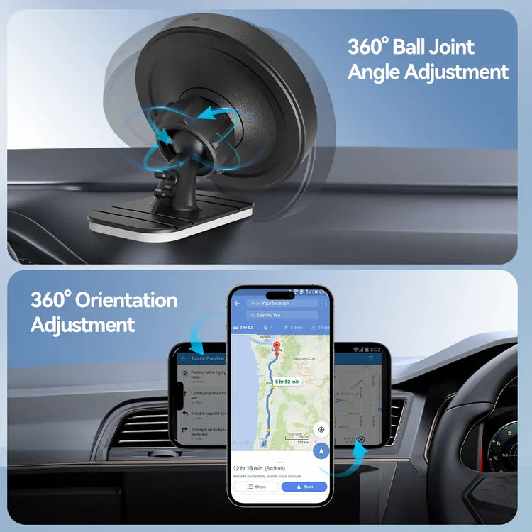 Easy installation with 3M adhesive base, securely mounting the charger on the car dashboard